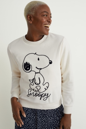 Creme White C&A Snoopy Women's Sweatshirts | KGTSZ-5462