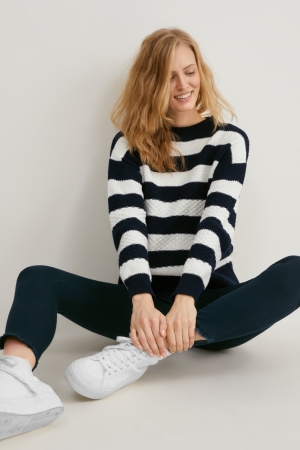 Creme White C&A Striped Women's Jumper | STEMJ-9162