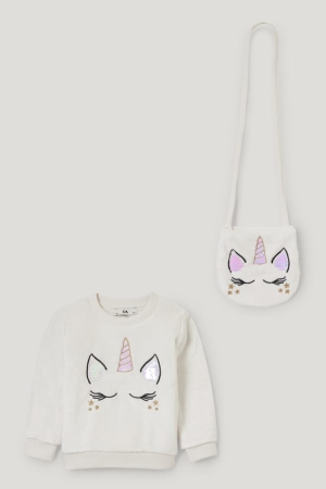 Creme White C&A Unicorn Set And Bag 2 Piece Girls' Sweatshirts | IEPZT-7539