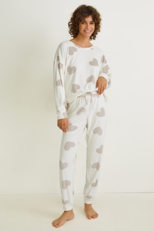 Creme White C&A Velour Pyjamas Women's Nightwear | VBQUM-5042