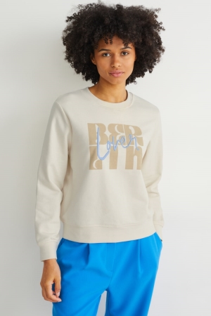 Creme White C&A With Recycled Polyester Women's Sweatshirts | MBOKF-9203