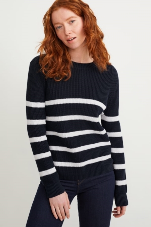 Dark Blue C&A Basic Striped Women's Jumper | WVHKJ-3270