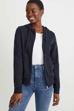 Dark Blue C&A Basic Zip-through With Hood With Organic Cotton Women's Sweatshirts | DMLBR-6493