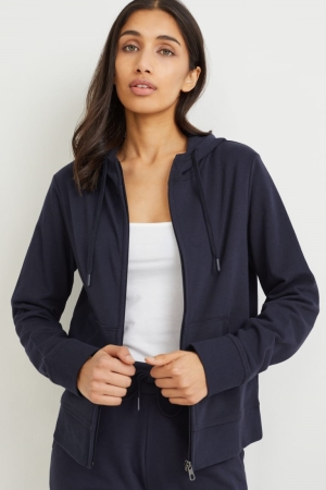 Dark Blue C&A Basic Zip-through With Hood Organic Cotton Women's Sweatshirts | RCDQN-5402