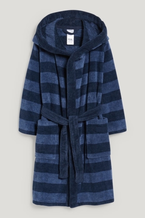 Dark Blue C&A Bathrobe With Hood Striped Boys' Underwear | KIJNR-4082