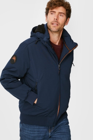 Dark Blue C&A Bomber With Hood Recycled Men's Jackets | VOGYX-9042