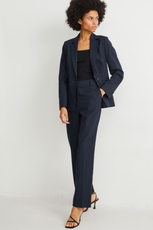 Dark Blue C&A Business Mid-rise Waist Straight Fit Recycled Women's Trousers | CPFJZ-4570