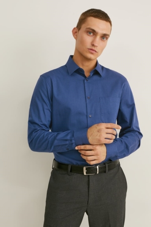 Dark Blue C&A Business Regular Fit Kent Collar Extra-long Sleeve s Men's Shirts | GYVKQ-9867