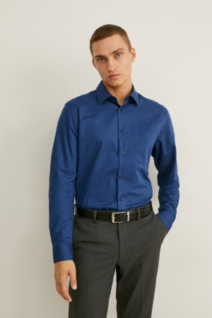 Dark Blue C&A Business Regular Fit Kent Collar Extra-Sleeve s Men's Shirts | HWPTG-9263