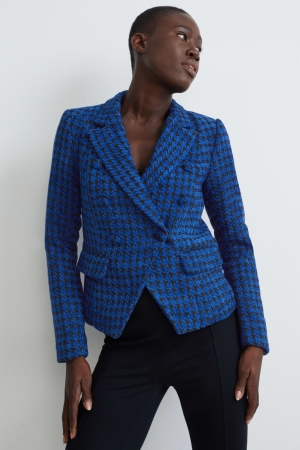 Dark Blue C&A Chenille Regular Fit Check Women's Jackets | VYOXM-4326