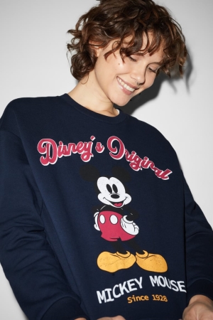 Dark Blue C&A Clockhouse Mickey Mouse Women's Sweatshirts | CIWAG-5871