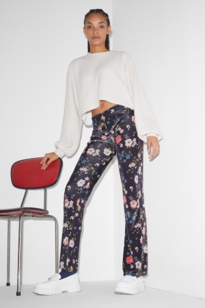 Dark Blue C&A Clockhouse Velvet Leggings Floral Women's Trousers | IRGAZ-2835