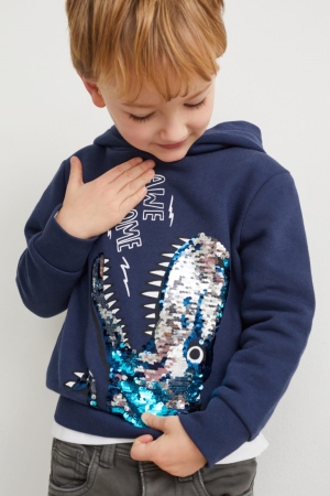 Dark Blue C&A Dinosaur Shiny Girls' Hoodie | OUDIP-8943