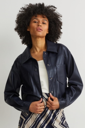 Dark Blue C&A Faux Leather Women's Jackets | JOSYH-1209