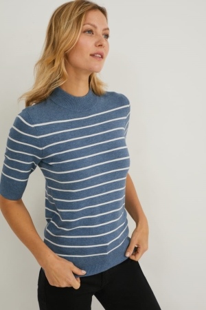 Dark Blue C&A Fine Knit Striped Women's Jumper | EAVFI-4172