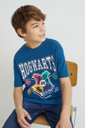 Dark Blue C&A Harry Potter Sleeve With In-conversion Cotton Boys' T-shirts | SKNMR-1562