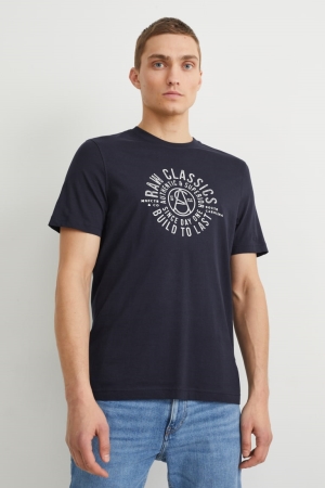 Dark Blue C&A Men's T-shirts | FPBQE-2603