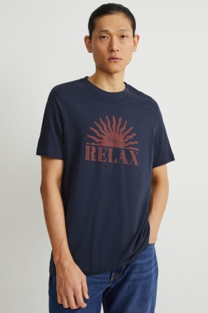 Dark Blue C&A Men's T-shirts | ZDBPQ-2156