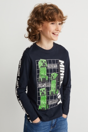 Dark Blue C&A Minecraft Long Sleeve Boys' Top | QWIFH-7329