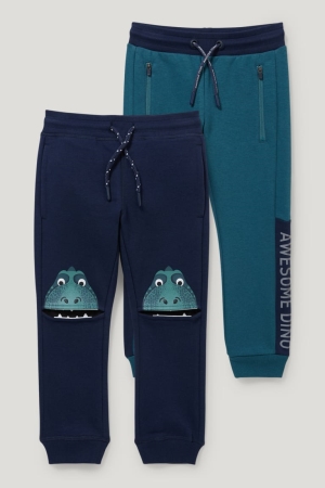 Dark Blue C&A Multipack Of 2 Dinosaur Joggers Boys' Trousers | EYXJH-6415