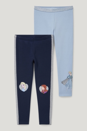 Dark Blue C&A Multipack Of 2 Frozen Thermal Leggings Girls' Trousers | DPRJQ-5961