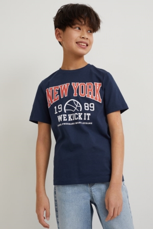 Dark Blue C&A Multipack Of 2 Sleeve With In-conversion Cotton Boys' T-shirts | PUEHJ-9836