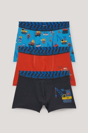 Dark Blue C&A Multipack Of 3 Digger Boxer Organic Cotton Boys' Underwear | PQUVF-5034