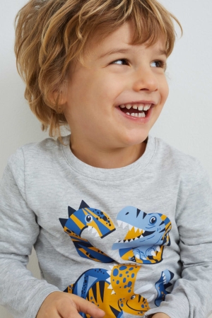 Dark Blue C&A Multipack Of 3 Dinosaur Long Sleeve Boys' Top | JAMPF-5064