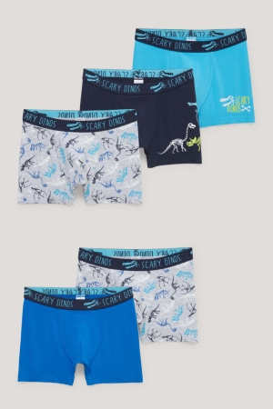 Dark Blue C&A Multipack Of 5 Dinosaur Boxer Organic Cotton Boys' Underwear | NXMHB-6380