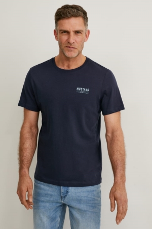 Dark Blue C&A Mustang Men's T-shirts | KBYER-3957