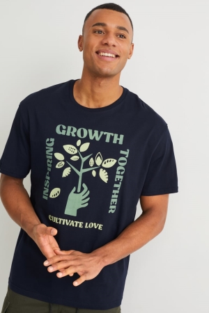 Dark Blue C&A Organic Cotton Cradle To Cradle Certified® Gold Men's T-shirts | TIHVR-7630