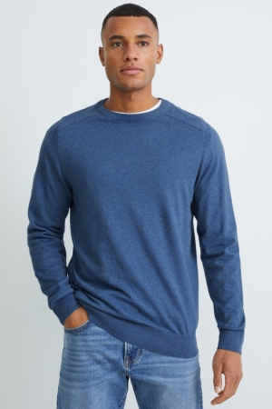 Dark Blue C&A Organic Cotton Men's Jumper | QFCTM-5039