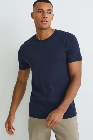 Dark Blue C&A Organic Cotton Men's T-shirts | LGBMA-5198