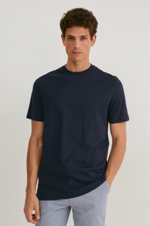 Dark Blue C&A Pima Cotton Men's T-shirts | JPYXF-3940