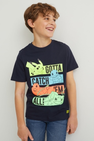 Dark Blue C&A Pokémon Sleeve With In-conversion Cotton Boys' T-shirts | PMQDW-5712