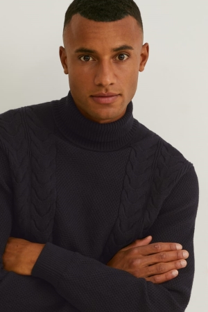 Dark Blue C&A Polo Neck Men's Jumper | QMAKV-2416