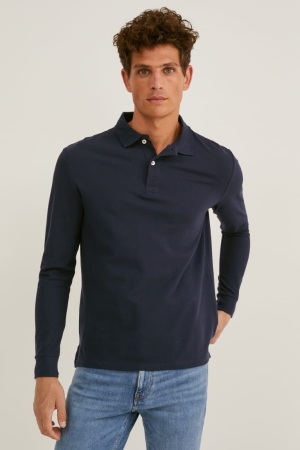 Dark Blue C&A Polo Organic Cotton Men's Shirts | SPZML-1357