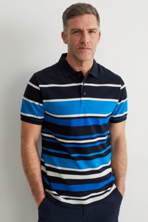 Dark Blue C&A Polo Striped Men's Shirts | ICVJK-3682