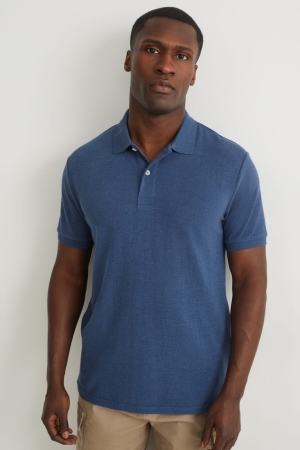 Dark Blue C&A Polo With Organic Cotton Men's Shirts | ZRBQL-4653