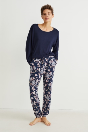 Dark Blue C&A Pyjamas Floral Women's Nightwear | VJNZY-8315