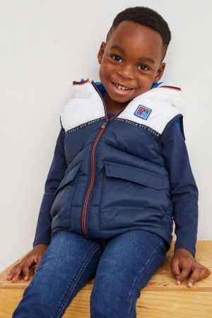 Dark Blue C&A Quilted Gilet With Hood Recycled Girls' Jackets | CBZQX-8290