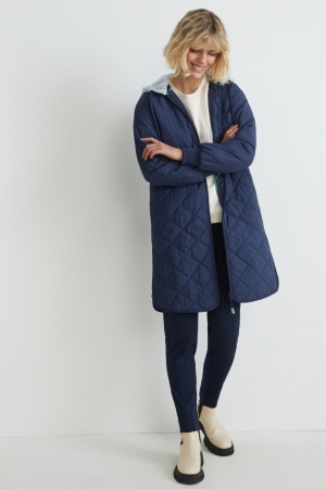 Dark Blue C&A Quilted With Hood Bionic-finish®eco Recycled Women's Coats | GZMCT-5946