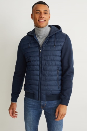 Dark Blue C&A Quilted With Hood Men's Jackets | CYGBX-1354