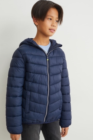 Dark Blue C&A Quilted With Hood Recycled Girls' Jackets | LZXKC-5643