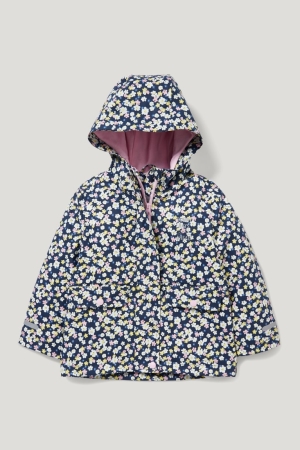 Dark Blue C&A Rain With Hood Floral Girls' Jackets | VCUJS-5427