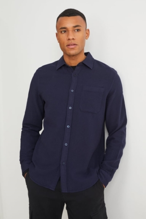 Dark Blue C&A Regular Fit Kent Collar Men's Shirts | ZCFMK-7594