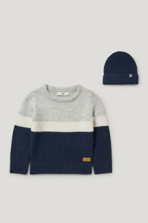 Dark Blue C&A Set And Knitted Hat 2 Piece Girls' Jumper | JCBSW-3746