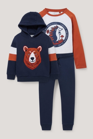 Dark Blue C&A Set, Long Sleeve And Joggers 3 Piece Girls' Hoodie | DCTLV-8791