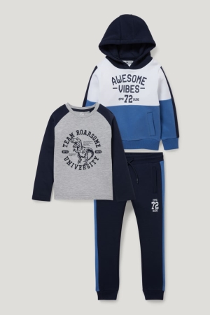 Dark Blue C&A Set, Long Sleeve And Joggers 3 Piece Boys' Trousers | MBHZN-2697