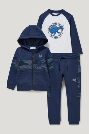 Dark Blue C&A Set Zip-through With Hood, Long Sleeve And Joggers Boys' Trousers | BGUVY-1520